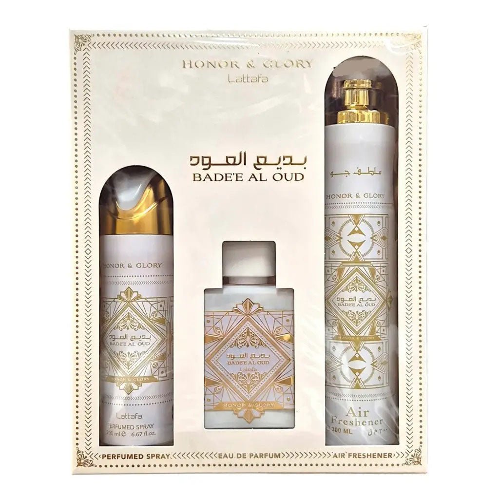 2026/03/115076.jpg LATTAFA – BADEE AL OUD HONOR & GLORY Gift Set – Image 1